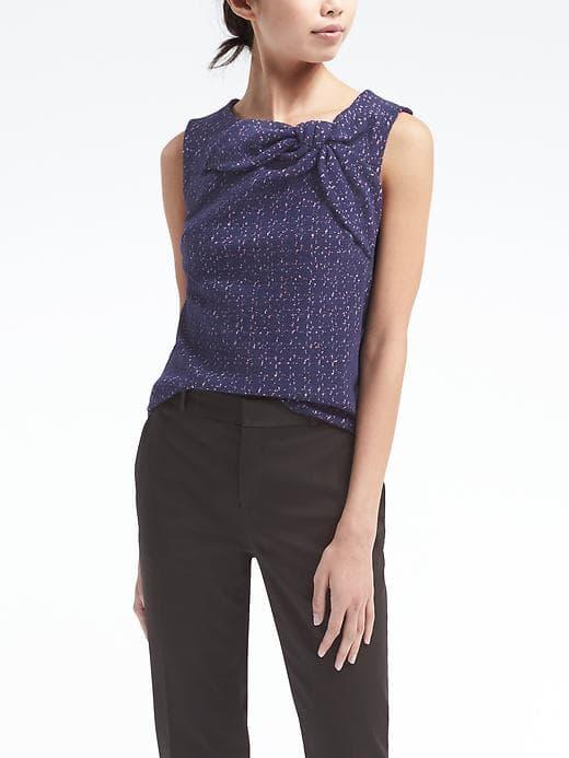 Banana Republic Womens Boucle Tie Front Shell - Navy
