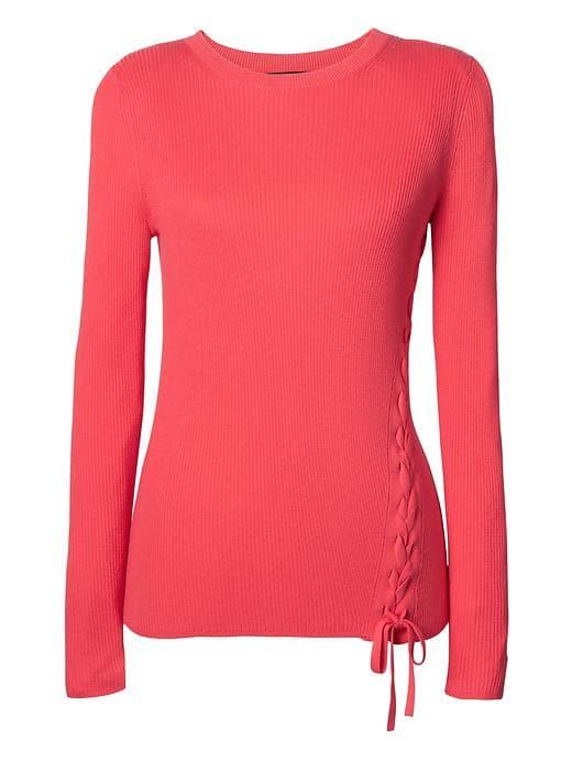 Banana Republic Womens Cotton Blend Lace Up Ribbed Pullover Crew - Neon Coral