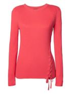 Banana Republic Womens Cotton Blend Lace Up Ribbed Pullover Crew - Neon Coral