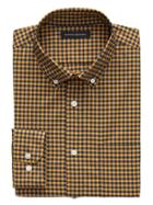 Banana Republic Mens New Slim-fit Tech-stretch Cotton Gingham Shirt Honey Gold Size L