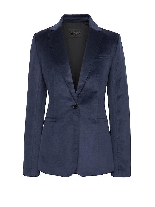 Banana Republic Womens Long And Lean-fit Solid Velvet Blazer Navy Blue Size 6