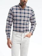 Banana Republic Mens Camden Fit Cotton Stretch Plaid Oxford Shirt - Khaki Sand