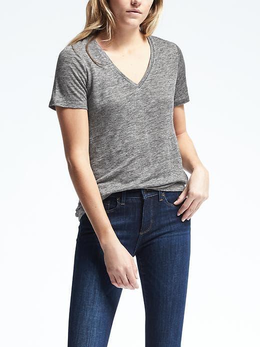 Banana Republic Short Sleeve Linen Vee Tee - Heather Gray