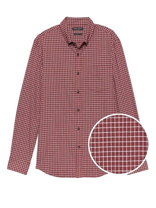 Banana Republic Mens Grant Slim-fit Luxe Flannel Grid Shirt Burgundy Red Size S