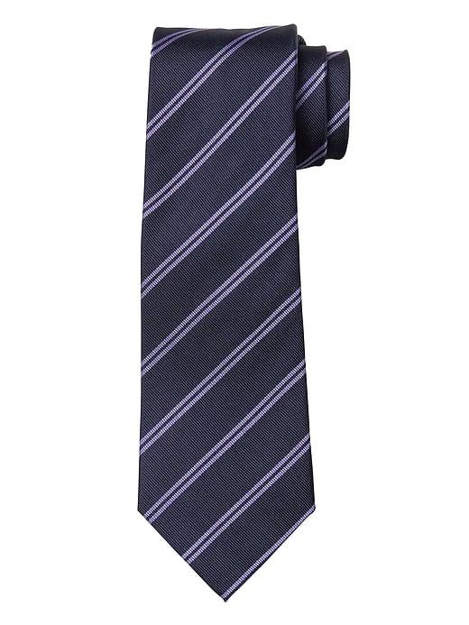 Banana Republic Mens Double Stripe Silk Nanotex Tie Purple Fog Size One Size