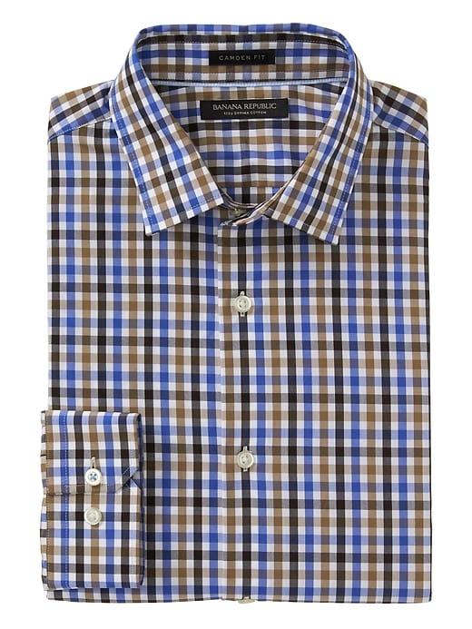 Banana Republic Mens Camden Standard Fit Supima Cotton Check Shirt - Cabin Brown