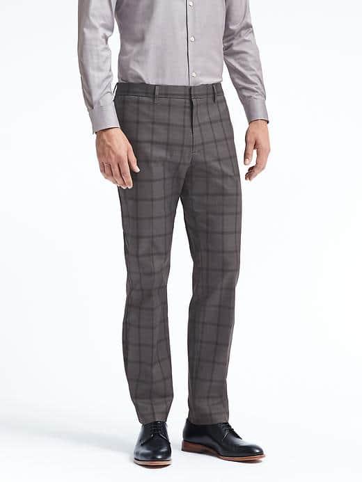 Banana Republic Mens Standard Plaid Non Iron Stretch Pant - Charcoal