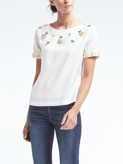 Banana Republic Pineapple Embellished Top - White