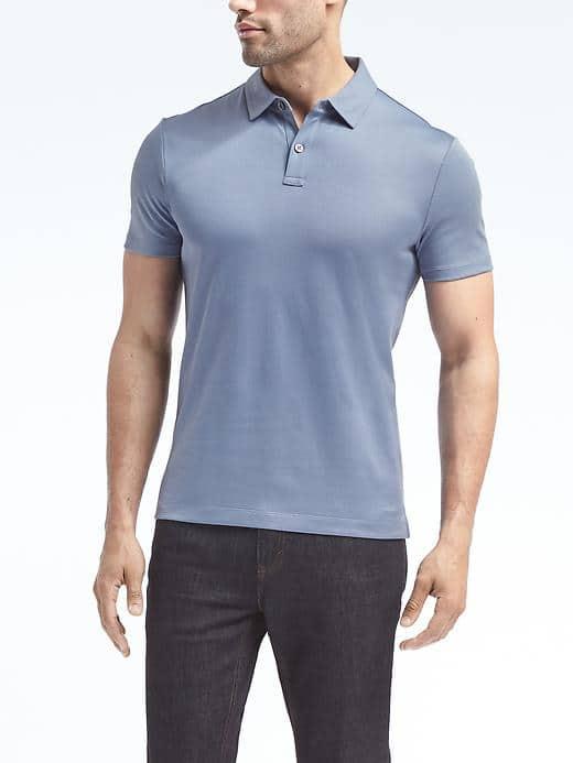 Banana Republic Mens Slim Luxury Touch Mix Texture Polo - Light Blue