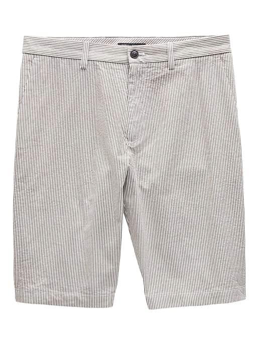 Banana Republic Mens 11 Seersucker Emerson Straight Short Palomino Brown Stripe Size 31w