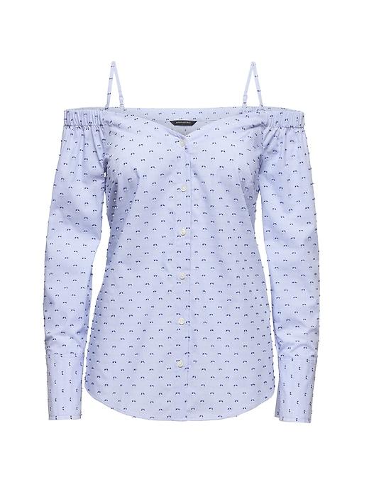 Banana Republic Womens Clip-dot Super-stretch Off-the-shoulder Top Light Blue Size 20