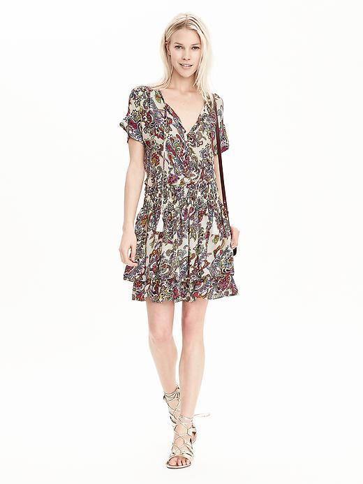 Banana Republic Womens Paisley Tassel Dress Size L Tall - White