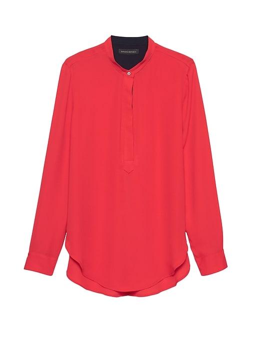 Banana Republic Womens Parker Tunic-fit Popover Shirt Geo Red Size M