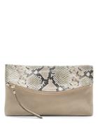 Banana Republic Womens Snake-effect Italian Leather Foldover Clutch Sand Suede & Snake Effect Leather Size One Size