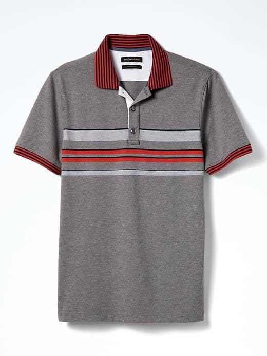 Banana Republic Multi Stripe Pique Polo - Gray Texture
