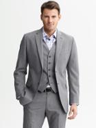 Banana Republic Mens Tailored-fit Grey Plaid Wool Suit Jacket Gray Heather Size 42