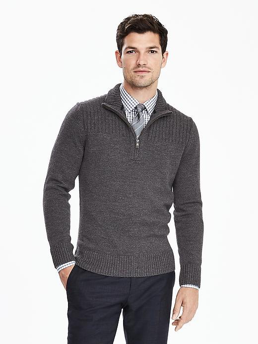 Banana Republic Mens Rib Yoke Half Zip Cardigan Size L Tall - Charcoal