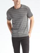 Banana Republic Mens Stripe Silk Cotton Cashmere Short Sleeve Pullover - Dark Charcoal Heather