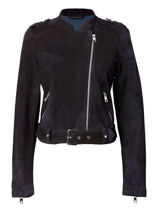 Banana Republic Womens Life In Motion Stretch-suede Moto Jacket Navy Size Xl