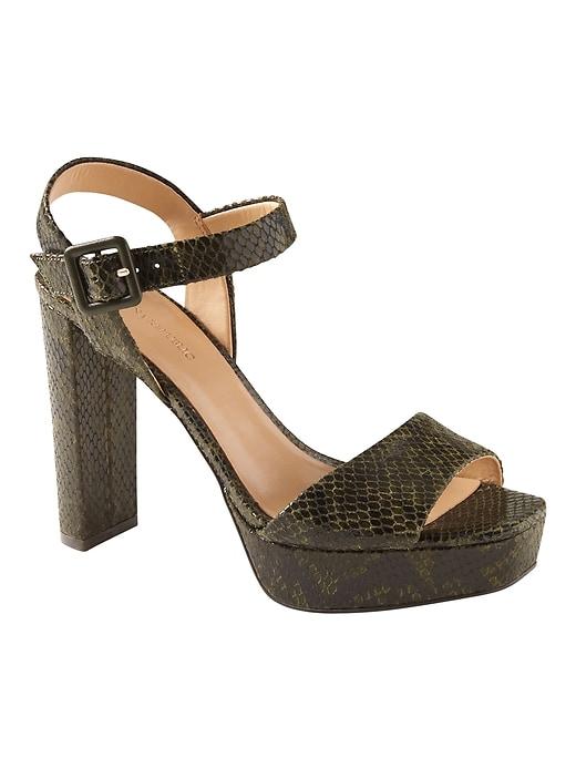 Banana Republic Womens Platform High-heel Sandal Olive Snake Effect Leather Size 7