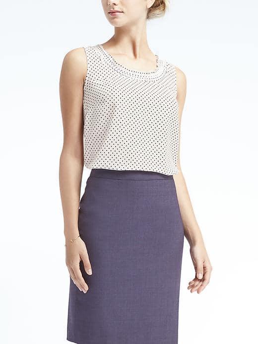 Banana Republic Womens Easy Care Dot Bias Trim Tank - White