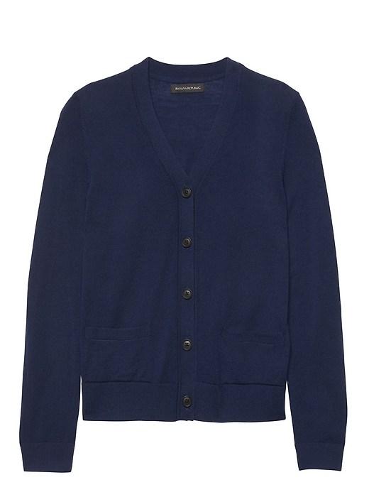 Banana Republic Womens Petite Machine-washable Merino Cropped Cardigan Sweater True Navy Size L