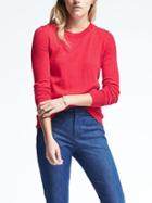 Banana Republic Womens Extra Fine Merino Wool Scallop Crew Pullover - Red