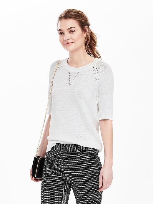 Banana Republic Womens Sequined Elbow Sleeve Pullover Size L - White