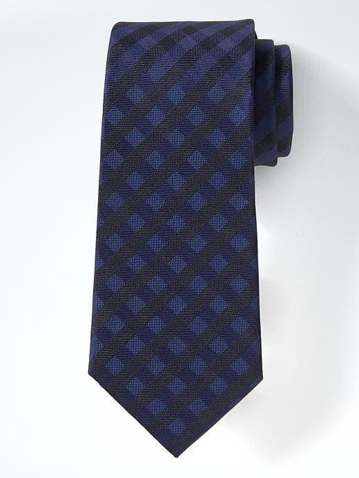 Banana Republic Mens Check Silk Nanotex Tie - Navy
