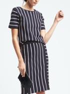 Banana Republic Womens Stripe Short Sleeve Keyhole Pullover - Navy