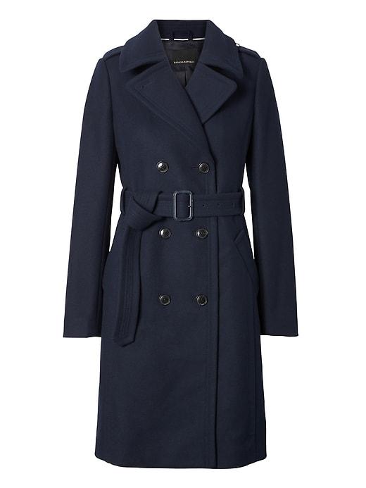 Banana Republic Womens Italian Melton Wool-blend Long Coat Navy Size M