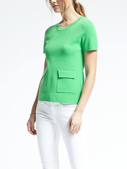 Banana Republic Womens Milano Stitch Pocket Tee - Grass Green