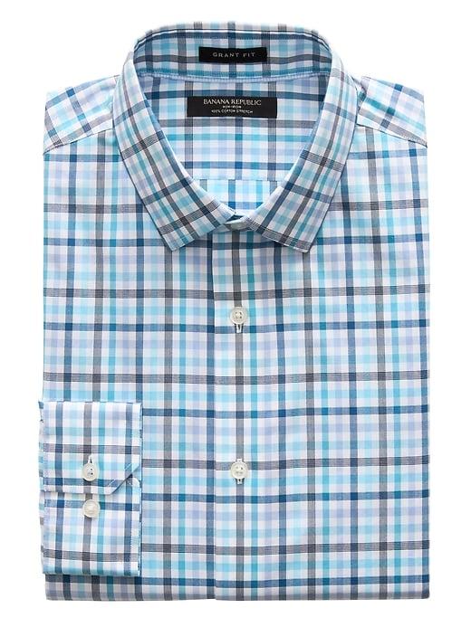 Banana Republic Mens Grant Slim-fit Non-iron Gingham Shirt Surf Turquoise Size Xxs