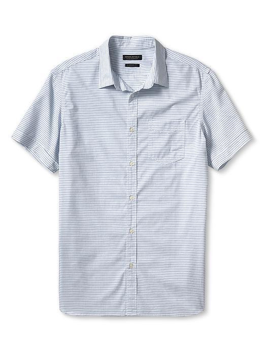Banana Republic Mens Custom Wash Short Sleeve Stripe Shirt Size L Tall - White