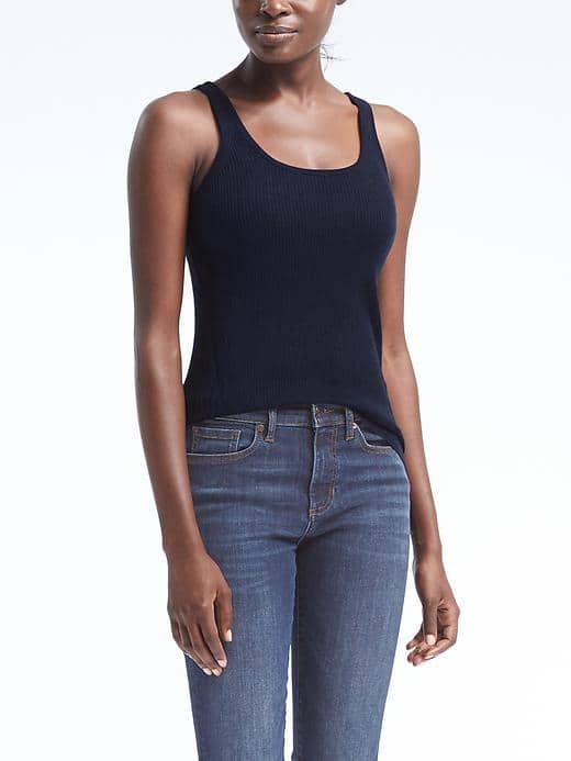 Banana Republic Womens Silk Cashmere Ribbed Tank - Navy