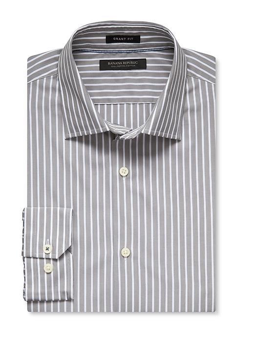 Banana Republic Mens Grant Fit Supima Cotton Stripe Shirt Size Xxl Tall - Gray Sky