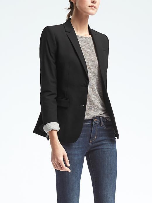 Banana Republic Womens Petite Long And Lean-fit Lightweight Wool Blazer Black Size 0