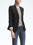 Banana Republic Womens Petite Long And Lean-fit Lightweight Wool Blazer Black Size 0