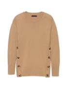 Banana Republic Womens Cotton-wool Blend Button-side Crew-neck Sweater Camel Size Xs