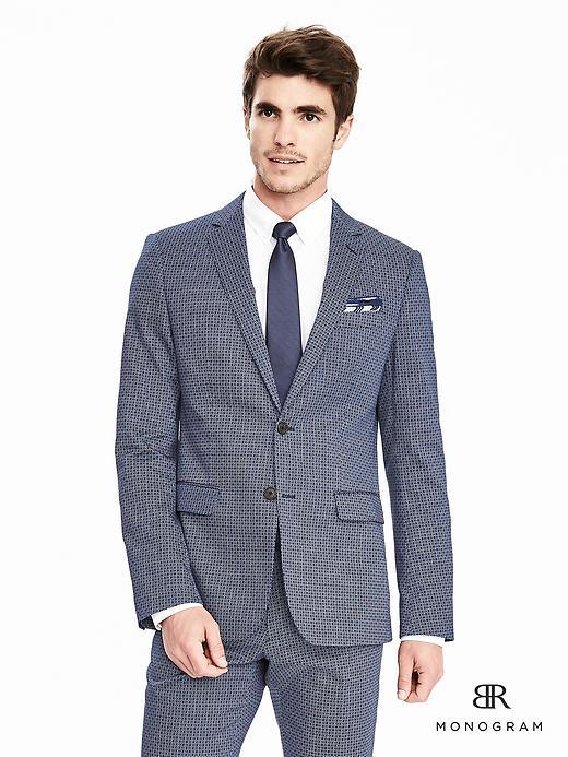 Banana Republic Mens Monogram Micro Print Suit Jacket Size 36 Regular - New Blue Print