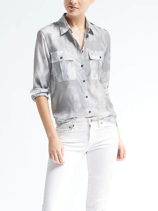 Banana Republic Easy Care Dillon Fit Floral Utility Shirt - Blue Floral