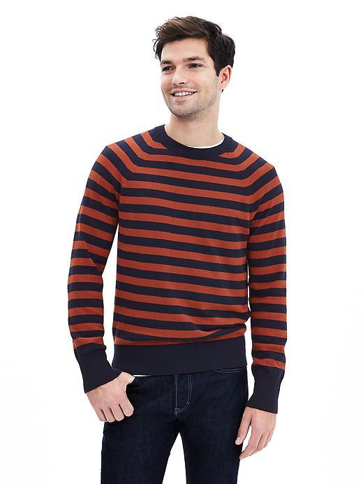 Banana Republic Mens Cotton Cashmere Striped Crew Pullover Size L Tall - Preppy Navy