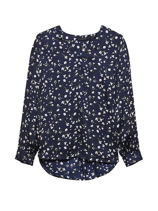 Banana Republic Womens Petite Ditsy Floral High-low Top Navy Blue Size Xs