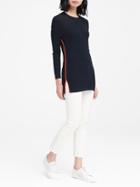 Banana Republic Womens Side-stripe Sweater Tunic Navy With Bright Coral Size L