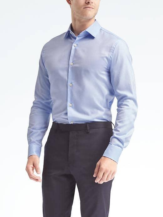 Banana Republic Mens Grant Fit Supima Cotton Textured Solid Shirt - Cerulean Blue