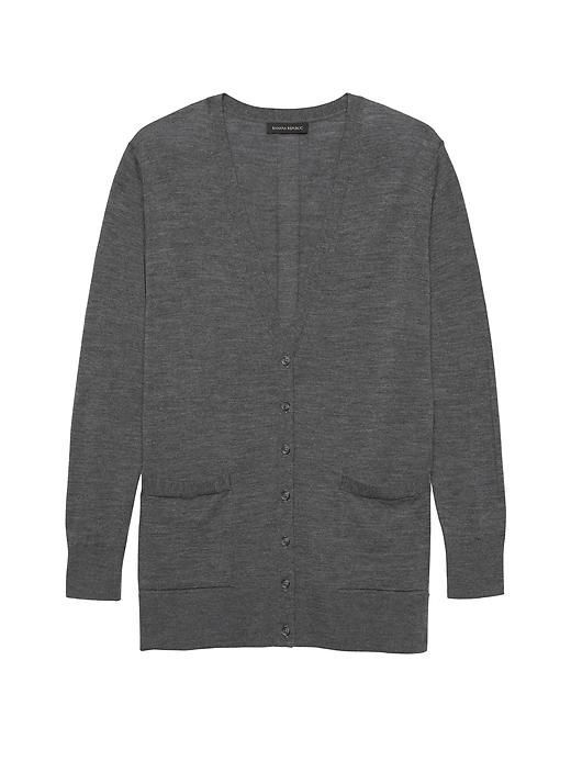 Banana Republic Womens Washable Merino Boyfriend Cardigan Sweater Heather Charcoal Gray Size L