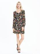 Banana Republic Womens Floral Long Sleeve Dress Size L Petite - Preppy Navy