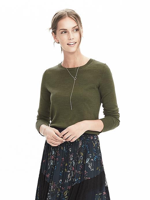 Banana Republic Womens Merino Crew Sweater - Olive