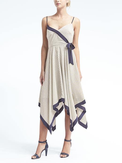 Banana Republic Womens Print Strappy Handkerchief Hem Dress - Green