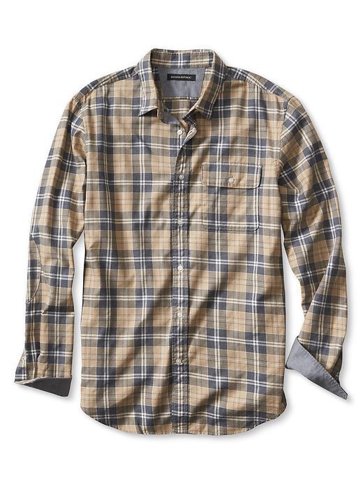 Banana Republic Mens Slim Fit Tri Check Luxe Flannel Shirt Size L Tall - Mojave